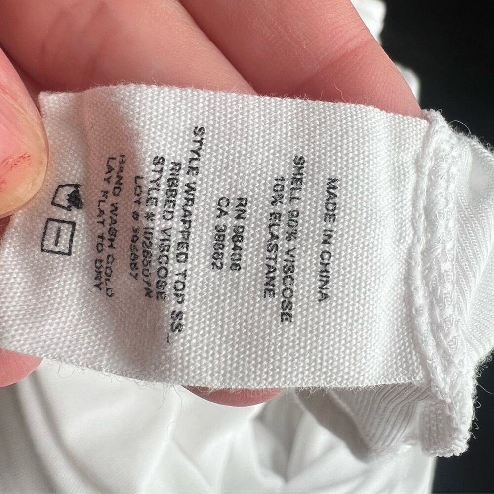 Theory Wrapped Top Short Sleeve Knit Shirt Ribbed Viscose White - Picture 4 of 7
